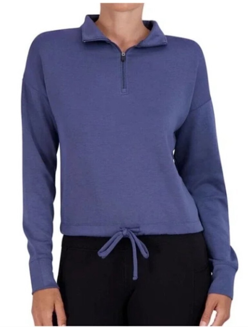 GAIAM Hudson Quarter Zip Cinched Waist Mock Neck Pullover Muted Indigo Size Larg